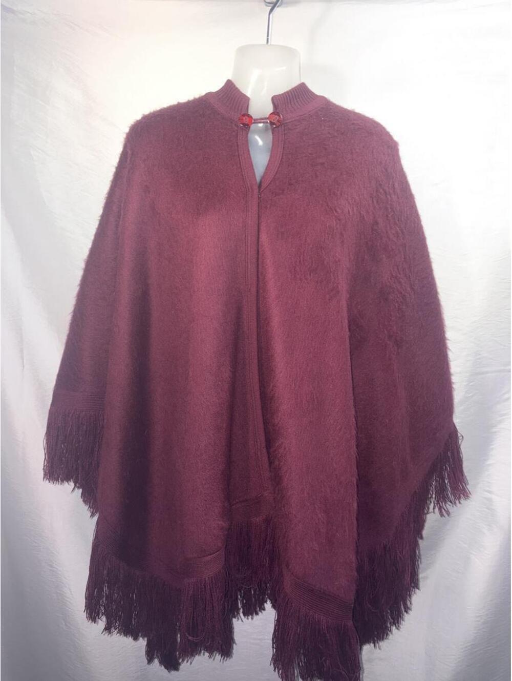 Vintage Burgundy Ecuadorian alpaca wool poncho